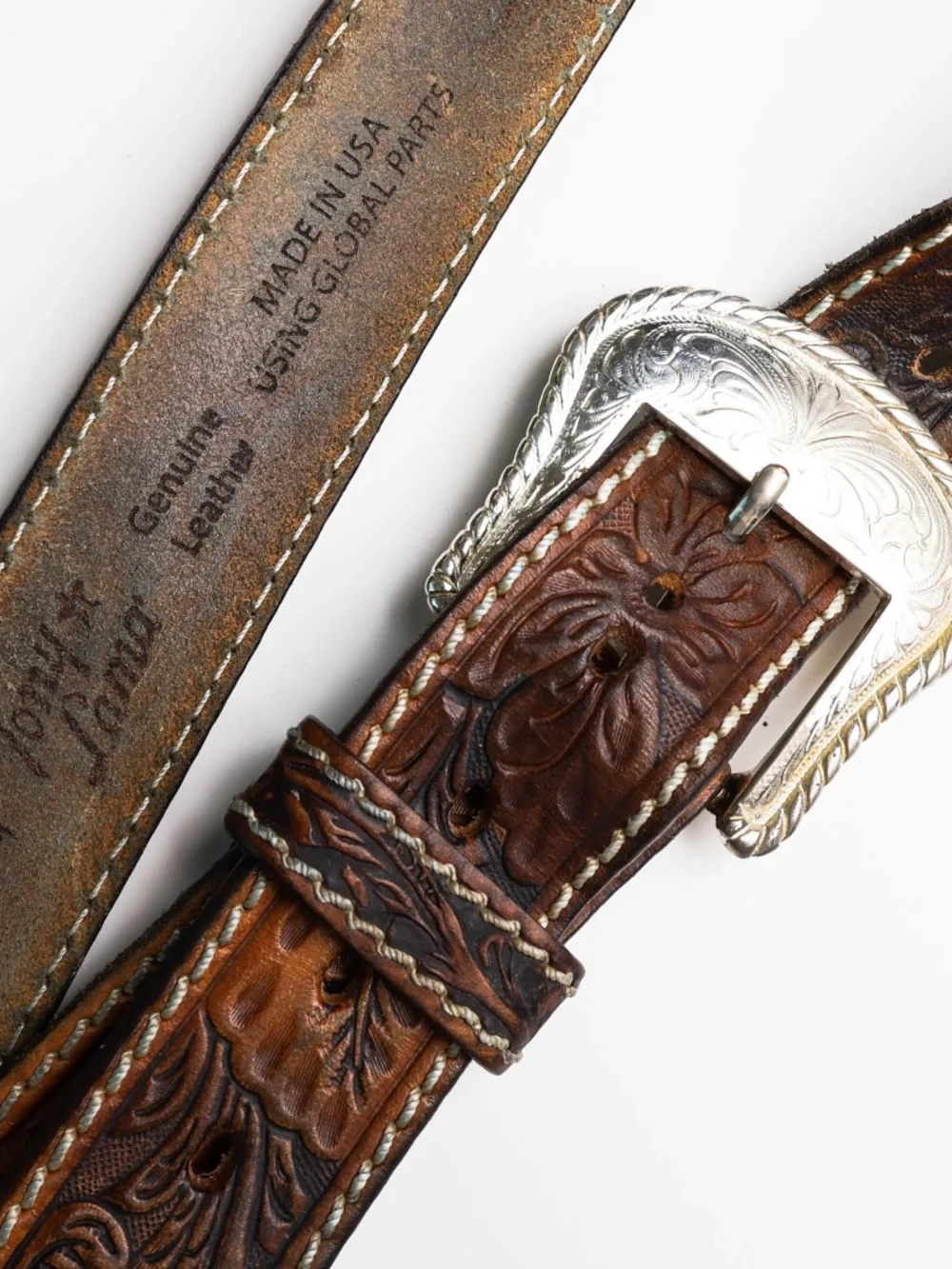Amazing True Vintage Tony Lama Genuine Leather Concho Belt Metal Hardware USA